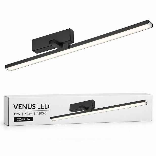 Led nástěnná lampa Venus 12W 60 cm černá pro koupelnové zrcadlo 4200K IP44