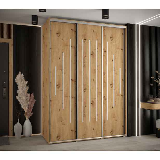 Šatní skříň YVONA 12 - 190/60 cm, dub artisan / stříbrná