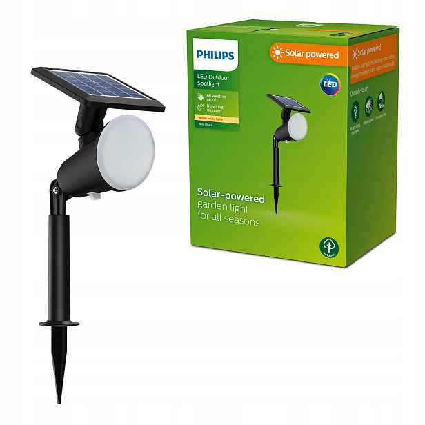 Solární zahradní zapichovací Led reflektorová lampa 1.4W 150lm Černá Philips