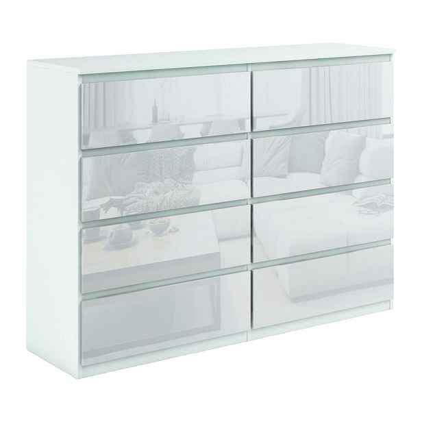 MASSENO KOMODA NUDO, 138,5/101,5/39 cm s 8 zásuvkami a dvířky, bílá