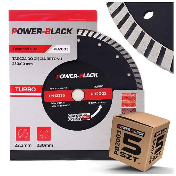 Sada 5 Ks Diamantových Kotoučů Na Řezání Betonu Turbo Kostky 230 x 22,2 MM
