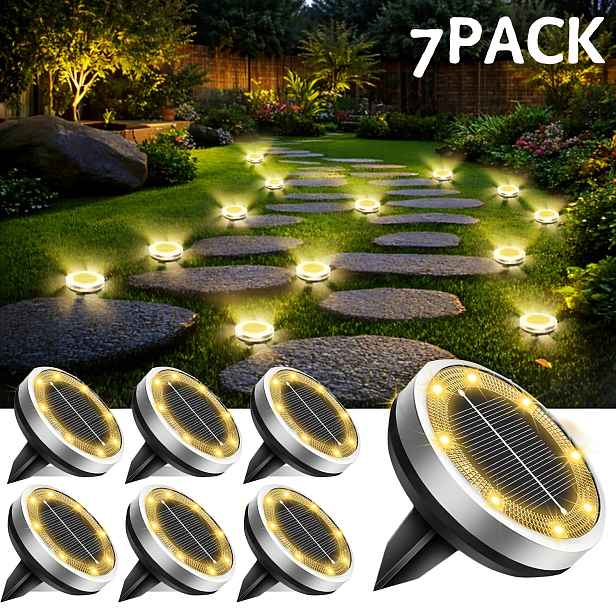 TEMU 7Pack5Pack Venkovní solární zemní světla, IP44 vylepšená zahradní solární světla, nerezové solární diskové krajinné světla, vhodné pro