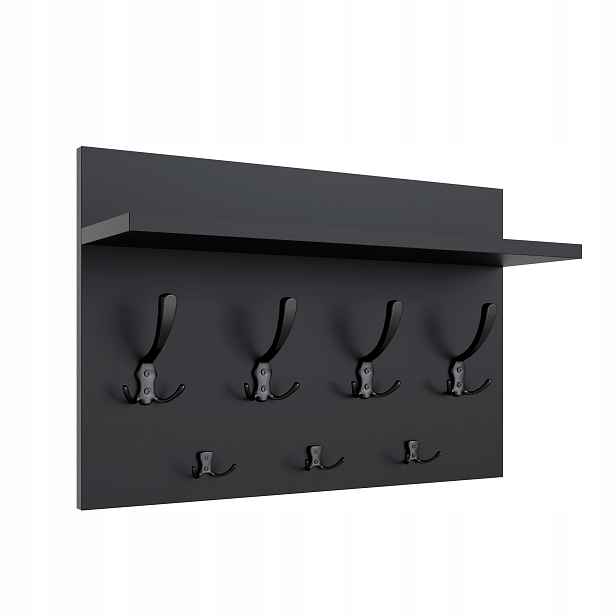 Věšák Loft 50 cm Černý 7 úchytů Černý Moderní na oblečení