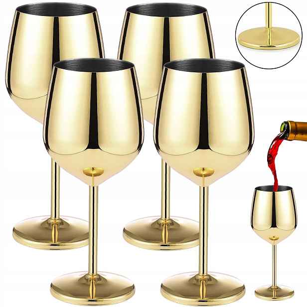 Zlaté Skleničky Na Víno A Nápoje 500 ML 4 Ks Nerezová Ocel Na Oslavy