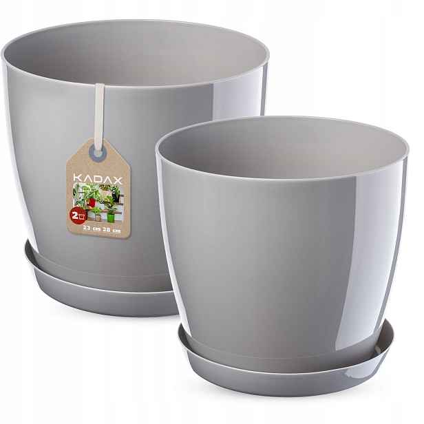 Květináč Obal Šedý Lesk Set 23+28 cm