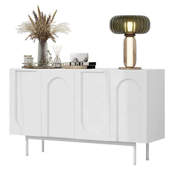 Modenvie SIDEBOARD 140/42/80 cm z MDF bílá se 4 dvířky a nastavitelnými policemi