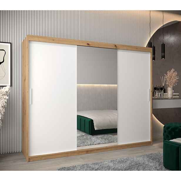 Skříň s posuvnými dveřmi v šířce 250 cm TIMEA 1 - dub artisan / bílá