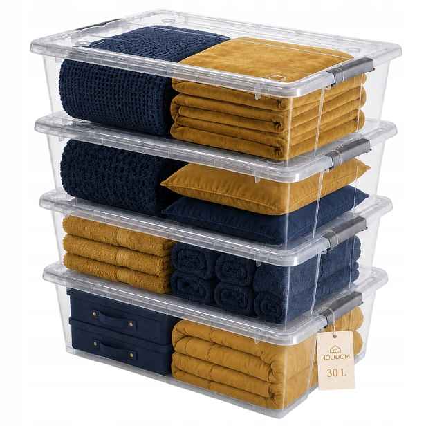 4 úložné boxy Pod Postel 30 l na kolečkách Plastové krabice