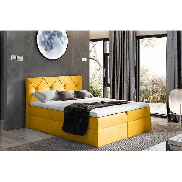 Elegantní kontinentální postel 140x220 CARMEN - žlutá + topper ZDARMA