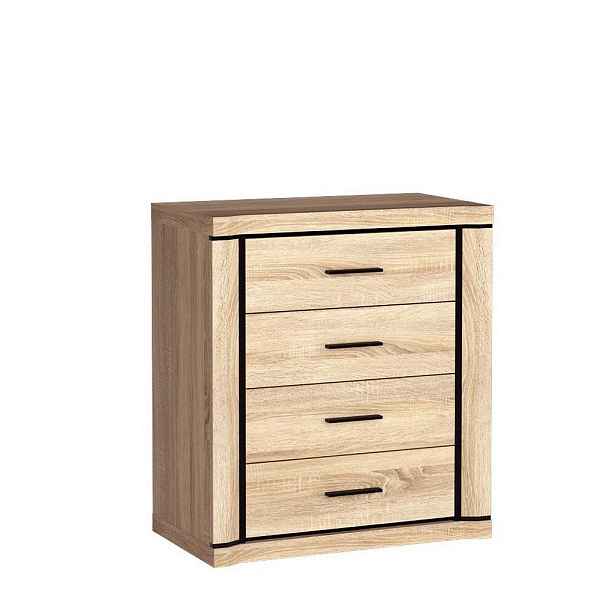 MASSENO KOMODA MALAGA, 80,5/91/45 cm se 4 zásuvkami a dvířky, dub Sonoma
