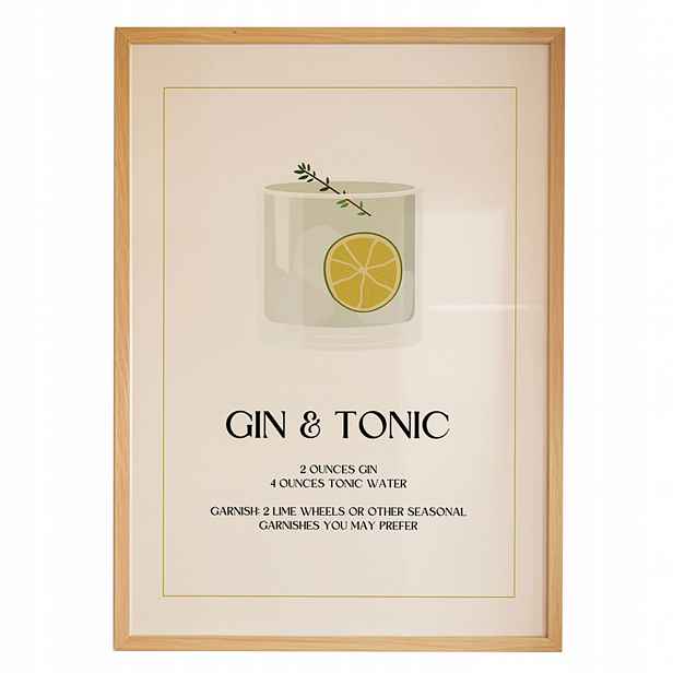 Plakát Gin Tonic A3 Obraz Drink Bar Kuchyně Rámeček Dřevěný 30x42 cm