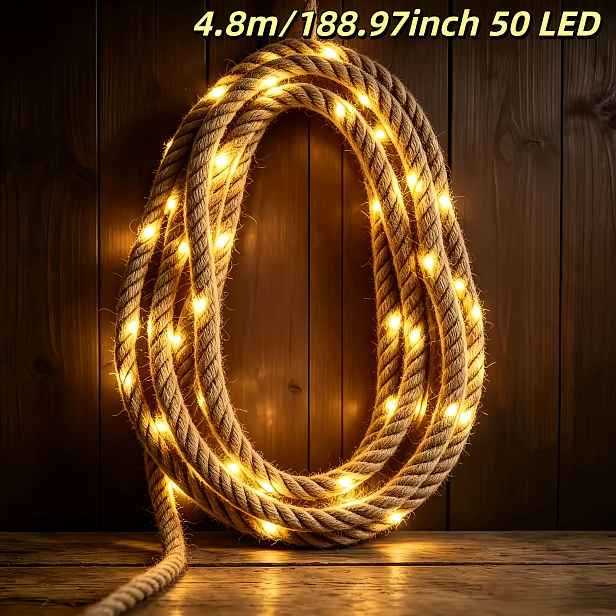 TEMU 100/50 ks LED světelných řetězů. Nové solární konopné provazové světla, retro dekorativní světelný řetěz na plot, IP44, 8 režimů, světla pro