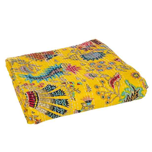 Veliká žlutá bavlněná plážová deka s prošíváním Beach Plaid - 270*220*0,5 cm J-Line by Jolipa
