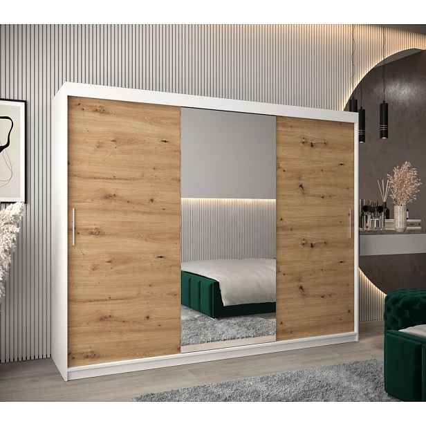 Skříň s posuvnými dveřmi v šířce 250 cm TIMEA 1 - bílá / dub artisan
