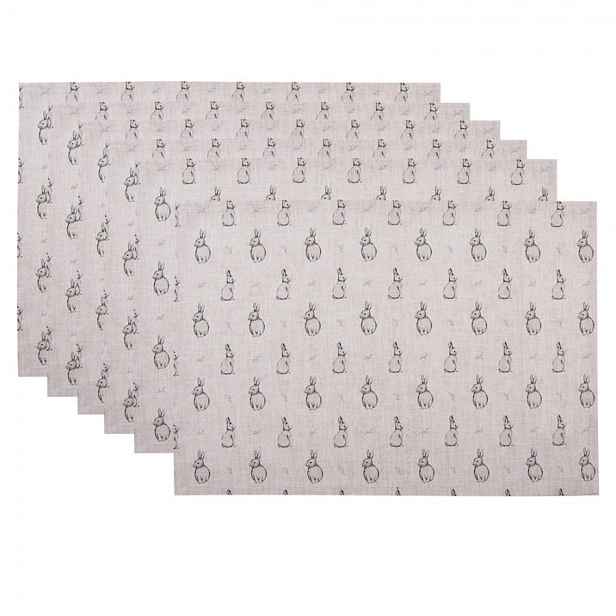 6 ks béžové textilní prostírání s králíčkem Bunny Buddies - (6) 48*33 cm Clayre & Eef
