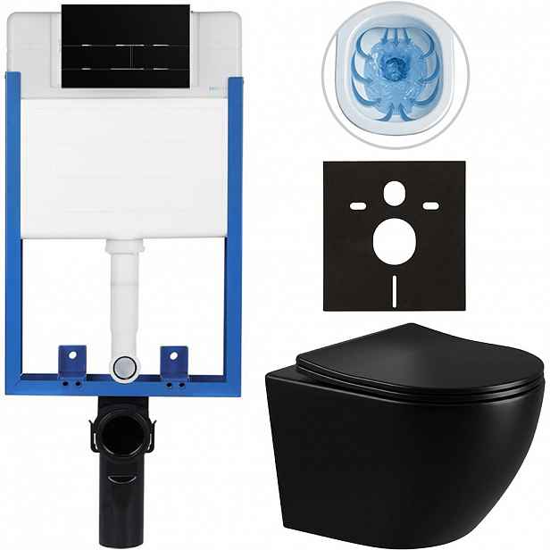 Kompletní WC set Profi/Cesso - černá lesklá - WC tlačítko Line/Černá lesklá - pro zazdění - 49x36 cm