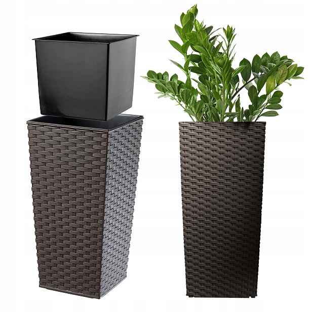 Květináč S Vkladem 24x47 cm Obal Na Květináč Květináč Vysoký Zahradní Mokka