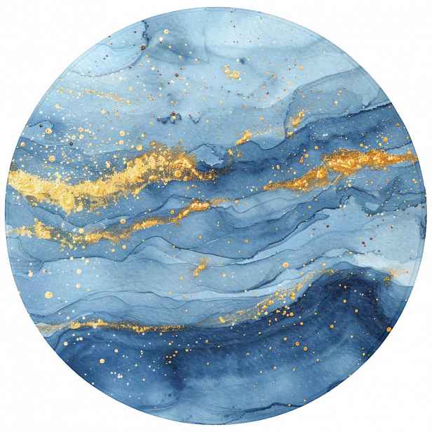 OnlyWow KOUPELNOVÁ PŘEDLOŽKA Akvarel - modrá - umění - zlatá - luxusní - moderní 70x70 cm