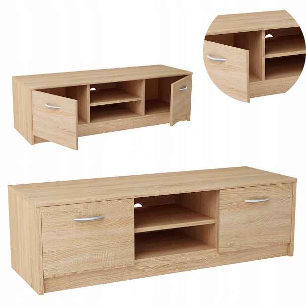 Rtv skříňka 2DC 120 cm Sonoma velký stolek pod televizor, prostorná komoda, regál