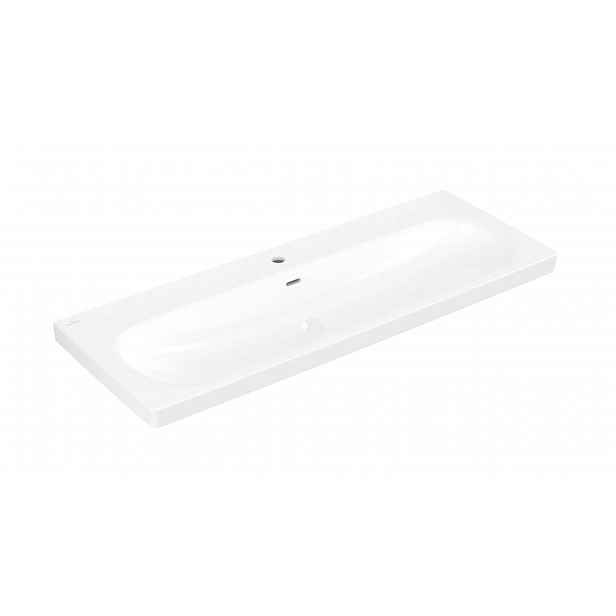 Villeroy & Boch Skyla - Umyvadlo 120x46 cm, s přepadem, otvor pro baterii, CeramicPlus, alpská bílá 5A51C5R1