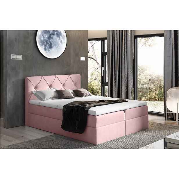 Elegantní kontinentální postel 140x220 CARMEN - růžová 2 + topper ZDARMA