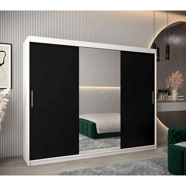 Skříň s posuvnými dveřmi v šířce 250 cm TIMEA 1 - bílá / černá