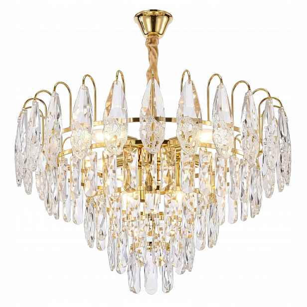 Závěsná lampa Zlatá Křišťálová Kaskáda 6x E14 Glamour 50 cm Toolight
