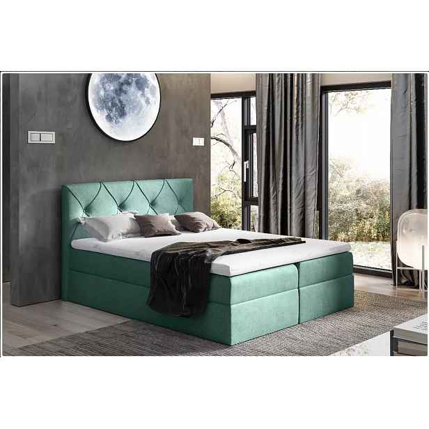 Elegantní kontinentální postel 160x220 CARMEN - zelená + topper ZDARMA