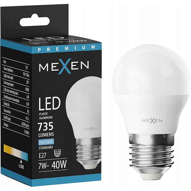 Mexen Nova Led Žárovka E27 G45 7W Studená Bílá 6500K 735 LM