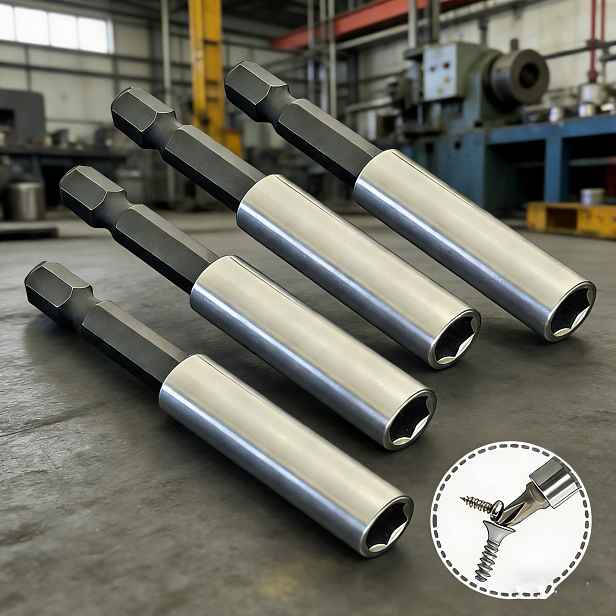 TEMU Sada 4 ks vysoce odolných magnetických prodlužovacích a šestihranných bitů šroubováku - Magnetické bity s funkcí bezpečného úchopu, kovová