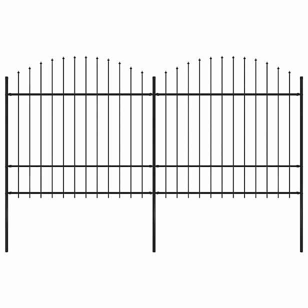 vidaXL Zahradní plot s kopím nahoře ocelový 337 x 175 cm černý