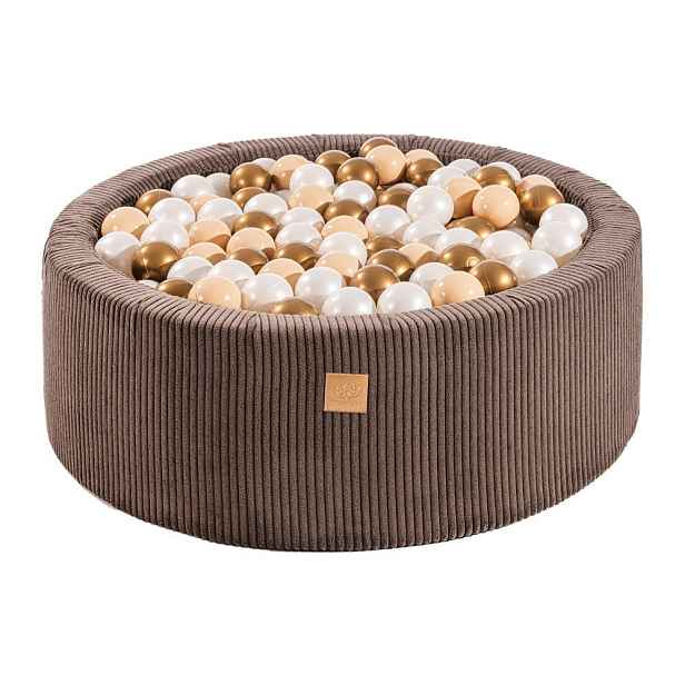 Hnědý manšestrový bazének s míčky ø 90x30 cm Montessori – Meowbaby