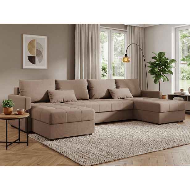 Rozkládací sedací souprava do U VENORIA 285x146 cm, béžová + 2 polštářky ZDARMA