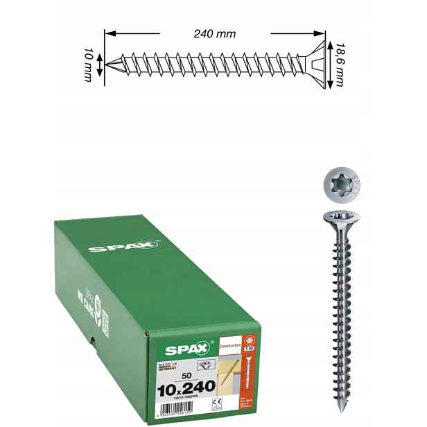 Univerzální šroub Wirox Tx 10 x 240 mm, plný závit 50 ks