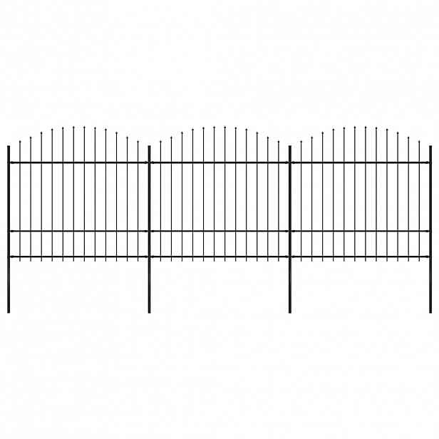 vidaXL Zahradní plot s kopím nahoře ocelový 504 x 175 cm černý