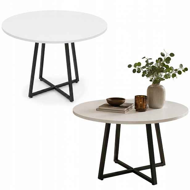 Stolek Kulatý Na Křížové Základně Ø80 CM Bílý Kov Mdf 72 CM