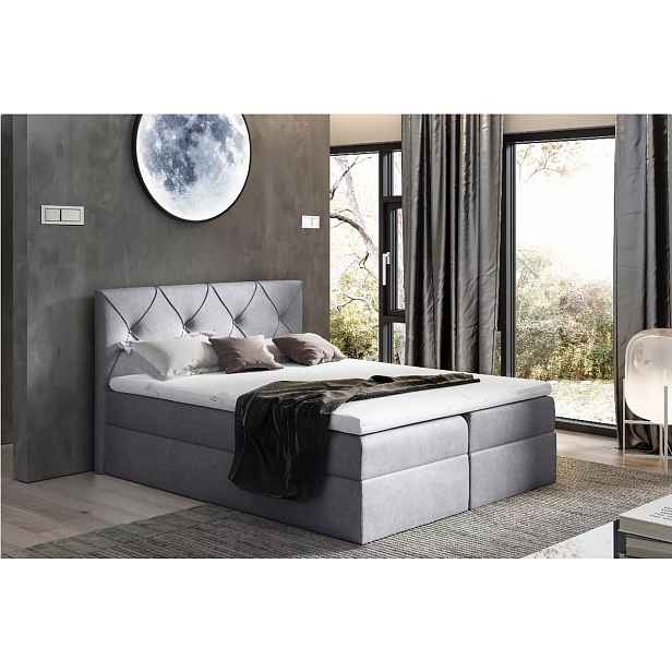Elegantní kontinentální postel 160x220 CARMEN - šedá + topper ZDARMA