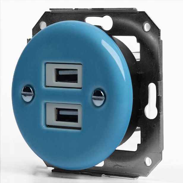 Keramická Podomítková Zásuvka 2xUSB Pastelová Azurová