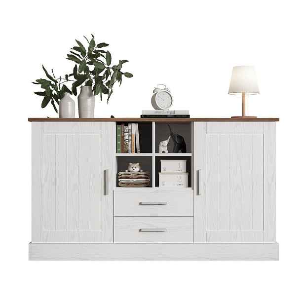 Modenvie SIDEBOARD 140/40/79,5 cm z dřevotřísky v bílé a hnědé barvě se 2 dvířky a 2 zásuvkami