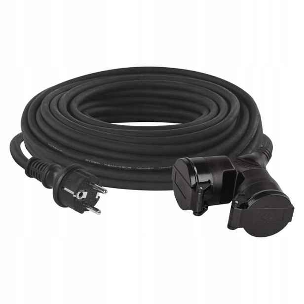 Venkovní prodlužovací kabel 20 m 2 zásuvky černý guma 230 V 1,5…