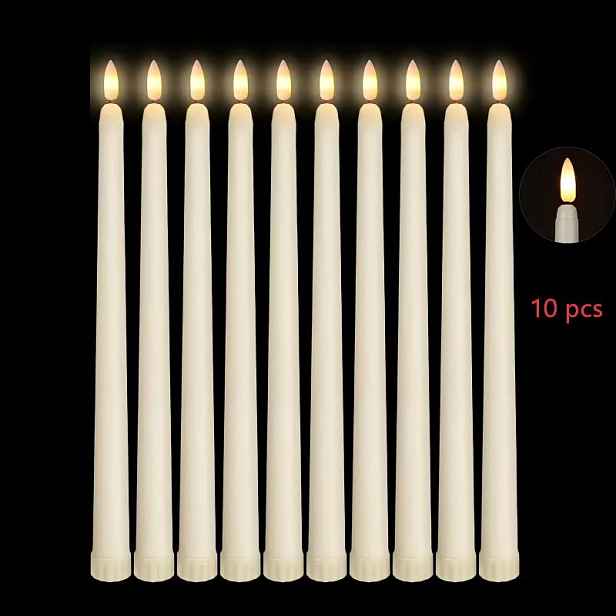 TEMU 8/10 ks Bezplamenné LED kuželové svíčky, bezplamenné kuželové svíčky, párty svíčky, na baterie s 3D plamenem, svíčky s efektem plamene odolné