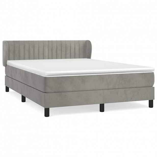 vidaXL Box spring postel s matrací světle šedá 140x200 cm samet