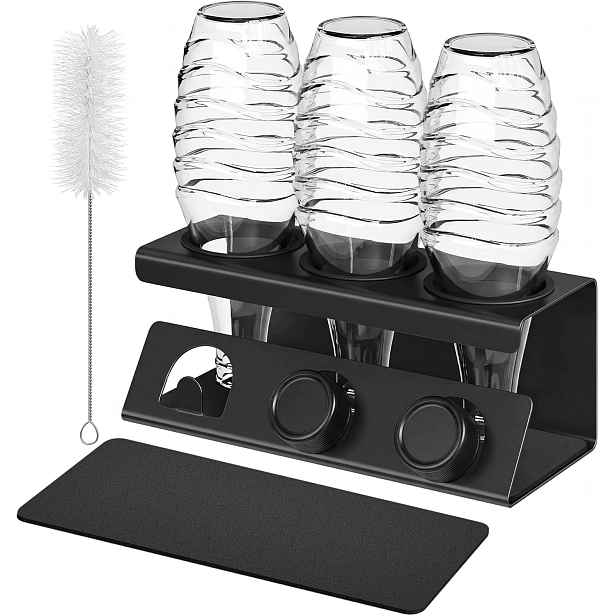 Songmics Odkapávač na 3 lahve se 2 podložkami 30 x 13,7 x 11,7 cm černý