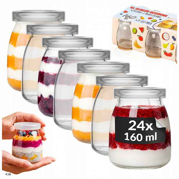 24 x Zavařovací Sklenice na monoporci nádoba na dezert ovoce jogurty Mini Dezerty 160 Ml