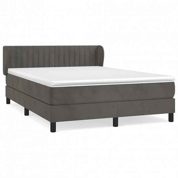 vidaXL Box spring postel s matrací tmavě šedá 140x200 cm samet