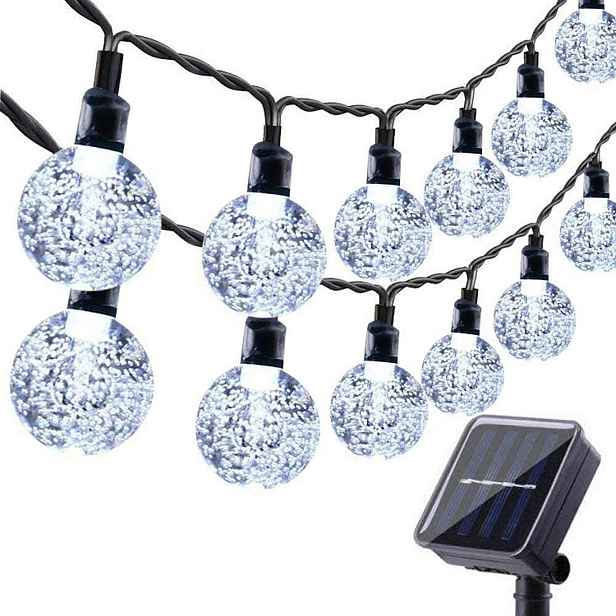 Led Solární Girlanda 10 M 60 Koulí Bílá IP65 8 Zahradních Režimů