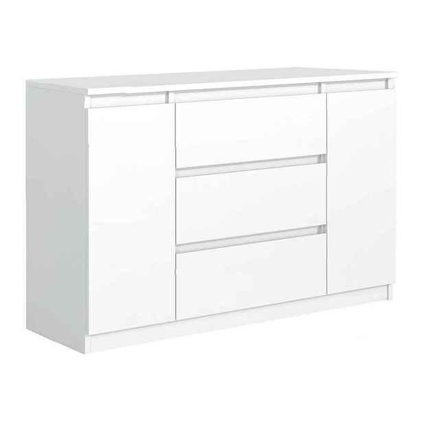 MASSENO KOMODA NUDO, 120/78,5/39 cm se 3 zásuvkami a 2 dvířky, bílá