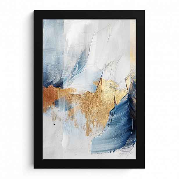 MuchoWow PLAKÁT V RÁMU Zlatá - modrá - akvarel - umění - moderní 20x30 cm