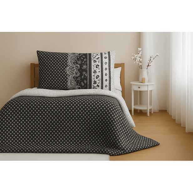 Polybavlněné povlečení na 2 postele CANZONE BLACK, černé Rozměr povlečení: 2 ks 70 x 90 cm | 2 ks 140 x 200 cm