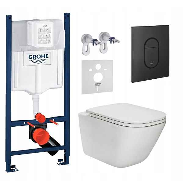 Wc Set Stelaz Grohe Wc Mísa Rim Roca Gap Tlačítko Fresh Černá